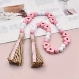 NNETM Valentine's Day Love Wood Beads Garland - Hemp Rope Tassel Decor (Model: Beads L116)