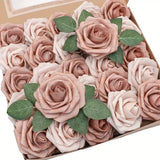 NNETM 25pcs Real Touch Cinnamon Combination Artificial Rose Flower Arrangement - Warm Taupe & Nude