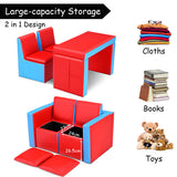 NNECW 2 in 1 Kids Sofa with Storage Space and Wooden Frame-Red