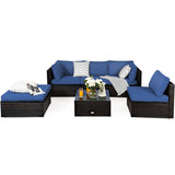 NNECW 6-Piece Patio Rattan Sofa Set with Washable Cushion Cover for Backyard & Poolside Blue