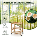NNECW 3-Tier Bamboo Rolling Storage Cart
