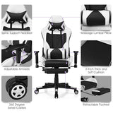 NNECW Adjustable Gaming Chair with Health Massager Lumbar Support-White