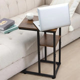 NNETM Wooden Sofa Side Table with Storage Rack - Classic Style