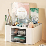 NNETM White Pen Organizer with 2 Drawers - Multi-Functional Desk and Office Supplies Holder- White