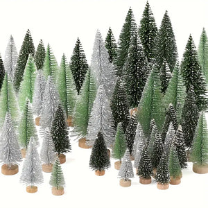 NNETM 15-Piece Christmas Trees Set - Assorted Artificial Bottle Brush Trees with Wooden Bases