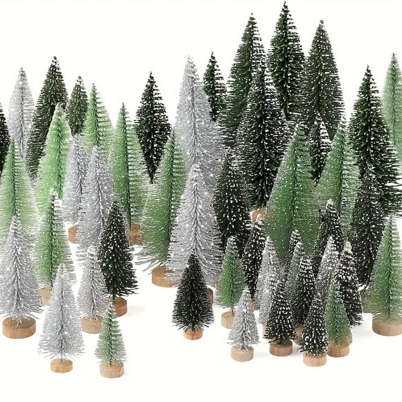 NNETM 15-Piece Christmas Trees Set - Assorted Artificial Bottle Brush Trees with Wooden Bases