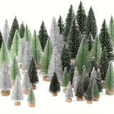 NNETM 15-Piece Christmas Trees Set - Assorted Artificial Bottle Brush Trees with Wooden Bases