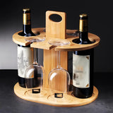 NNETM Elegance Elevated: Wooden Tabletop Wine Rack with High-Legged Cup Inverted Cup Design