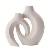 NNETM Set of 2 White Ceramic Vases - Modern Boho Decor