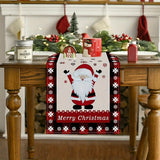 NNETM Seasonal Winter Holiday Table Runner - Red and Black Buffalo Check Plaid with Santa Claus & Snowflake Patterns