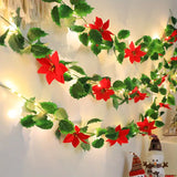 NNETM LED Lighted Christmas Red Flower Rattan Decoration - Battery Operated