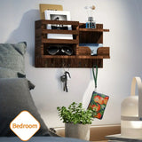 NNETM Traditional Wooden Wall-Mounted Storage Shelf with Hooks