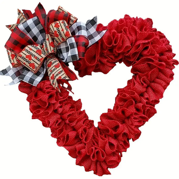 NNETM Valentine's Day Wrinkled Hemp Rope Heart-shaped Wreath