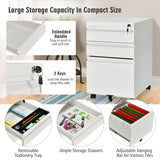 NNECW 3-Drawer Rolling File Cabinet with 2 Keys and Handles-White