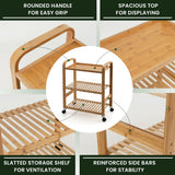 NNECW 3-Tier Bamboo Rolling Storage Cart