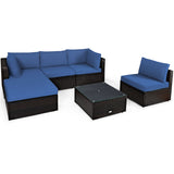 NNECW 6-Piece Patio Rattan Sofa Set with Washable Cushion Cover for Backyard & Poolside Blue