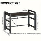 NNETM Retractable Microwave Oven Storage Rack - Single Layer, Countertop Bracket Shelf (Black)