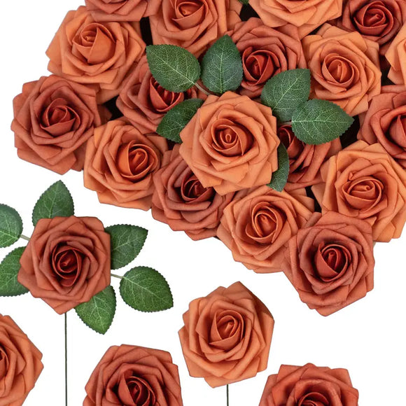 NNETM 25-Piece Real Touch Orange Artificial Roses - Lifelike Elegance for Any Occasion