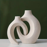 NNETM Set of 2 White Ceramic Vases - Modern Boho Decor