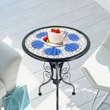 NNETM 1pc Art Deco Mosaic Patio Side Table with Blue Flower Pattern