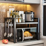NNETM Retractable Microwave Oven Storage Rack - Single Layer, Countertop Bracket Shelf (Black)