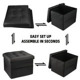 NNETM Black PU Leather Storage Ottoman: Folding Foot Stool with Thicker Foam