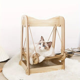 NNETM Wooden Rocking Bed Cat Furniture - Double Layer Cat Hammock