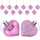 NNETM 12pc Romantic Valentine's Day Plastic Heart Hanging Ornaments - Frosted Pink