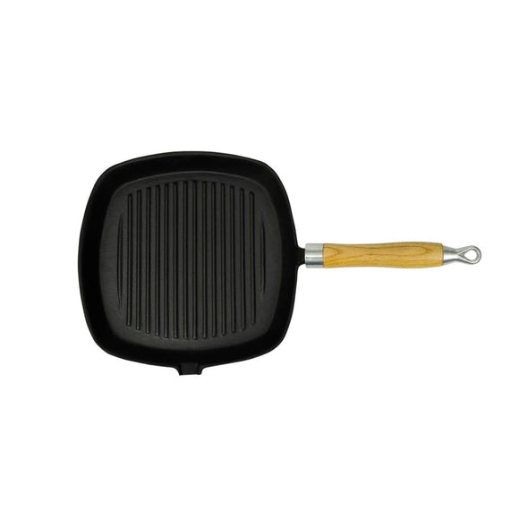 NNEVL Grill Pan with Wooden Handle Cast Iron 20x20 cm
