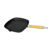 NNEVL Grill Pan with Wooden Handle Cast Iron 20x20 cm