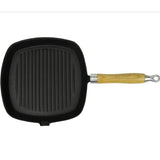 NNEVL Grill Pan with Wooden Handle Cast Iron 20x20 cm