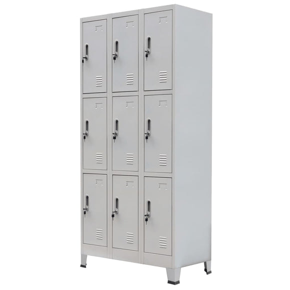 NNEVL Locker Cabinet with 9 Compartments Steel 90x45x180 cm Grey