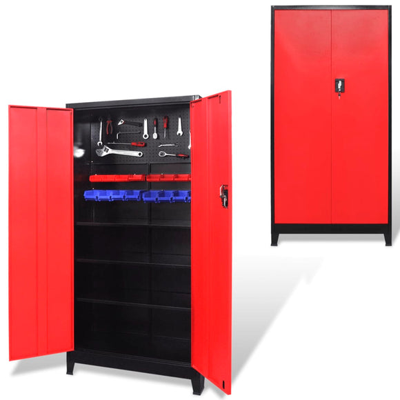 NNEVL Tool Cabinet with 2 Doors Steel 90x40x180 cm Black and Red