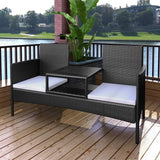 NNEVL 2-Seater Garden Sofa with Tea Table Poly Rattan Black