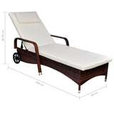 NNEVL Sun Lounger with Cushion & Wheels Poly Rattan Brown