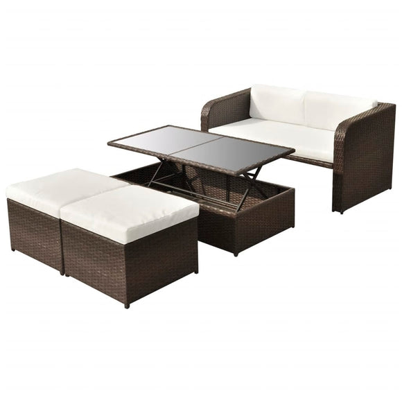 NNEVL 4 Piece Garden Lounge Set with Cushions Poly Rattan Brown