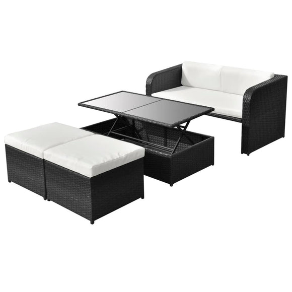 NNEVL 4 Piece Garden Lounge Set with Cushions Poly Rattan Black