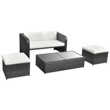 NNEVL 4 Piece Garden Lounge Set with Cushions Poly Rattan Black