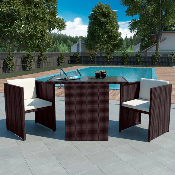 NNEVL 3 Piece Bistro Set with Cushions Poly Rattan Brown