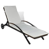 NNEVL Sun Lounger with Cushion & Wheels Poly Rattan Brown