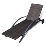 NNEVL Sun Lounger with Cushion & Wheels Poly Rattan Brown