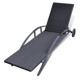 NNEVL Sun Lounger with Cushion & Wheels Poly Rattan Black