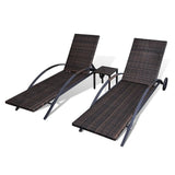 NNEVL Sun Loungers with Table Poly Rattan Brown
