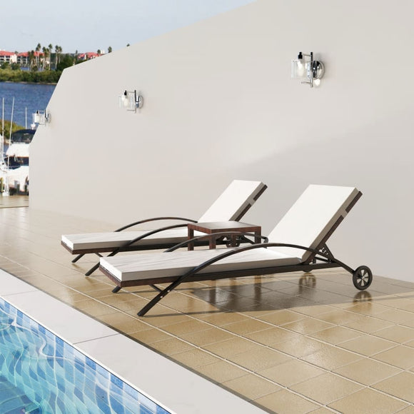 NNEVL Sun Loungers with Table Poly Rattan Brown