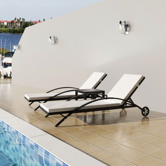 NNEVL Sun Loungers with Table Poly Rattan Black