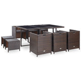 NNEVL 11 Piece Outdoor Dining Set with Cushions Poly Rattan Brown