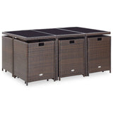 NNEVL 11 Piece Outdoor Dining Set with Cushions Poly Rattan Brown