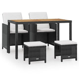 NNEVL 5 Piece Outdoor Dining Set Poly Rattan and Acacia Wood Black