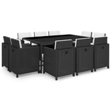 NNEVL 11 Piece Outdoor Dining Set with Cushions Poly Rattan Black