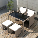 NNEVL 5 Piece Outdoor Dining Set with Cushions Poly Rattan Beige